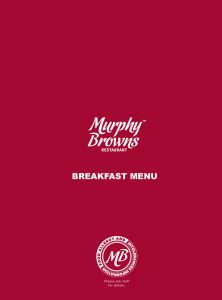 Menu Cover at Murphy Browns Restaurant Belfast