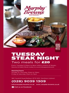 Steak Night at Murphy Browns Restaurant Belfast